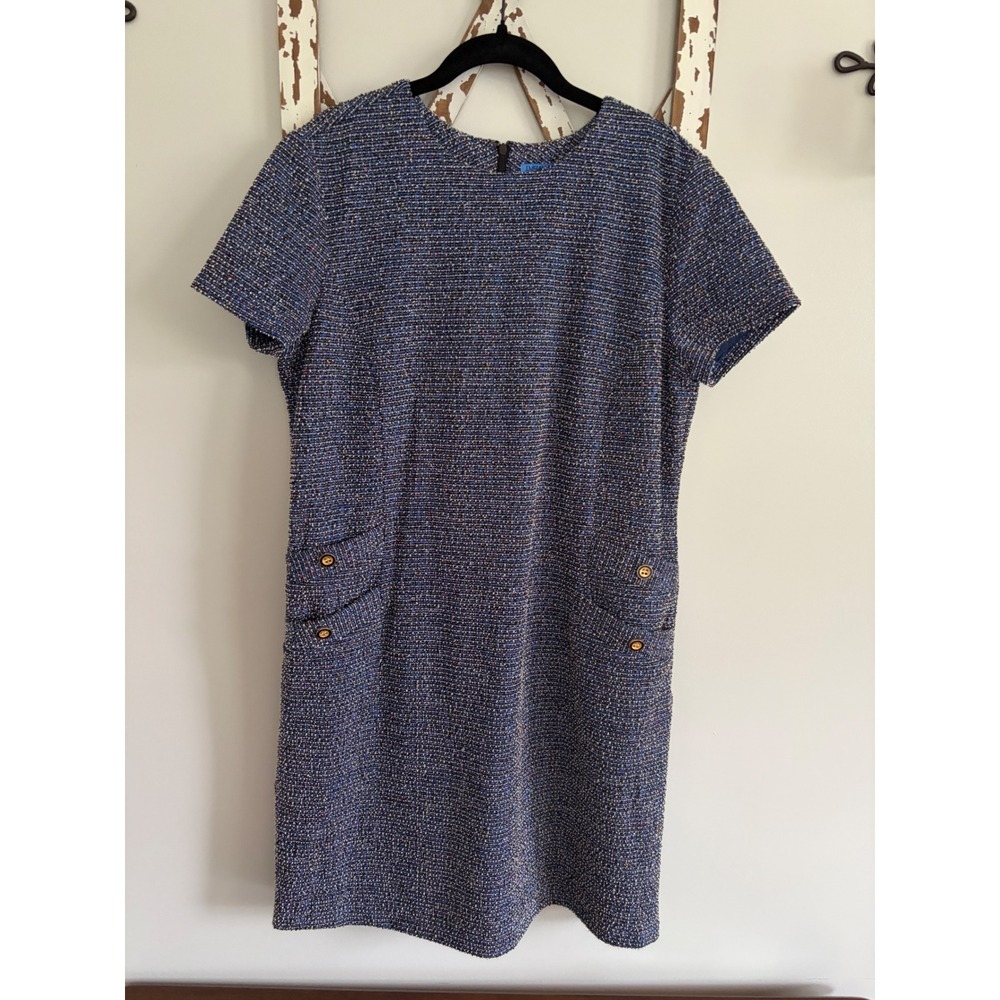 J. McLaughlin Blue Tweed Dress with Button Accents Size XL